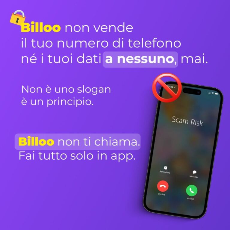 Protezione contro le truffe telefoniche energia: Billoo non autorizza chiamate commerciali.